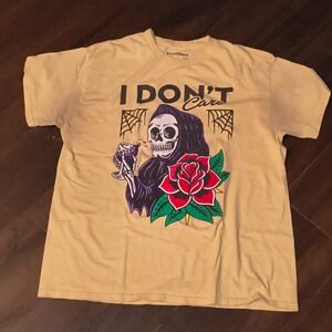 BrandMakers Mens I Dont Care Grim Reaper Rose Graphic T-Shirt Yellow Large